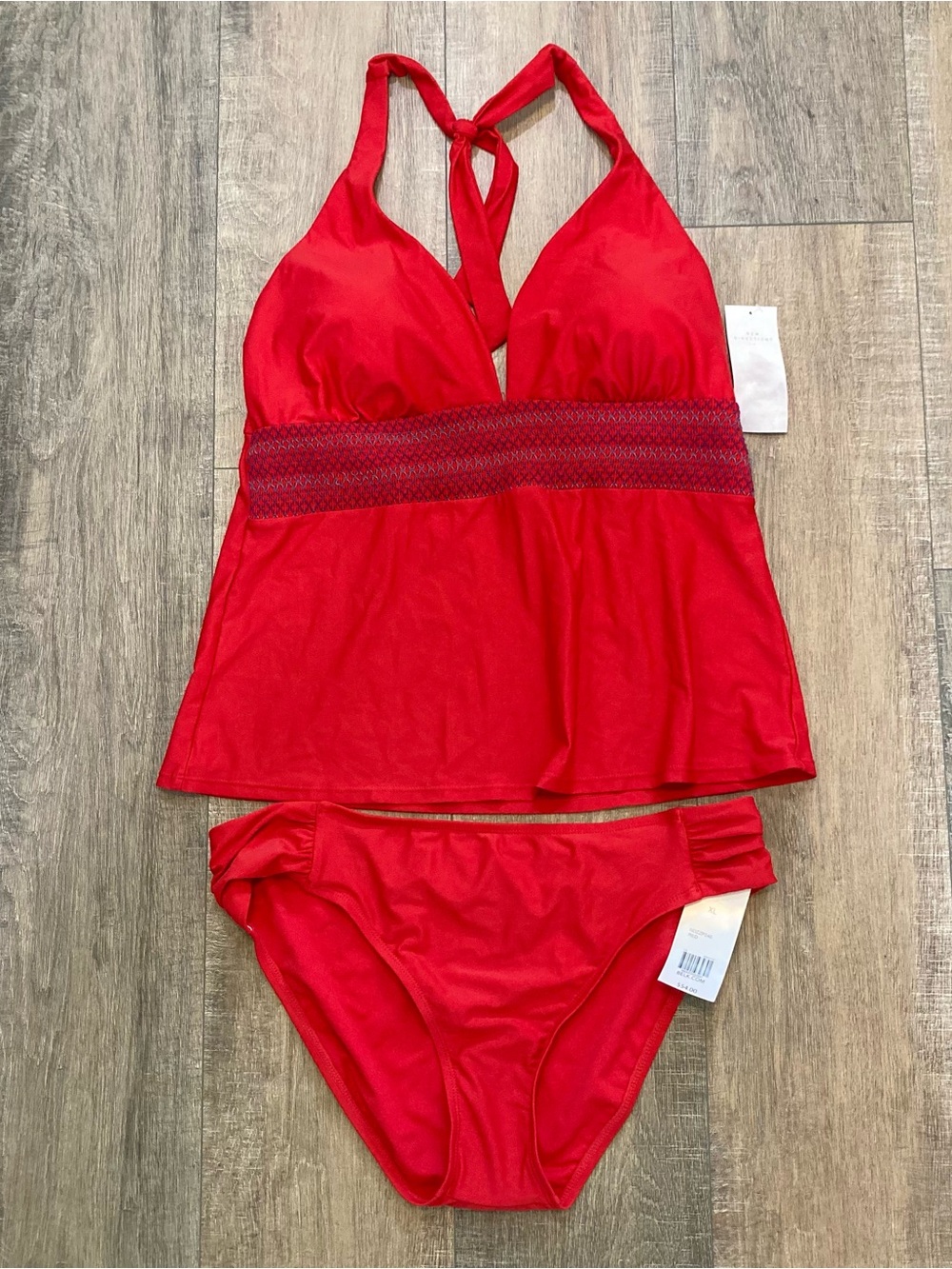 New Directions 2pc. Set Red Tankini Womens Sz XL Swimsuit Halter Neck NEW